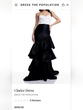 Dress the Population Black Satin Tiered Maxi Skirt with White Bodice Contrast